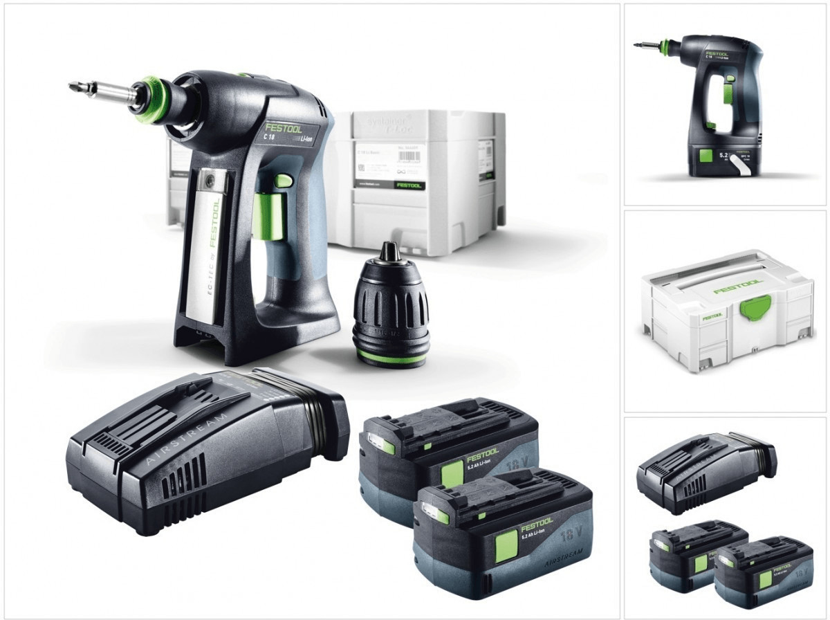 Festool C 18 Li-Basic (2 x 5,2 Ah + chargeur rapide) avec Systainer