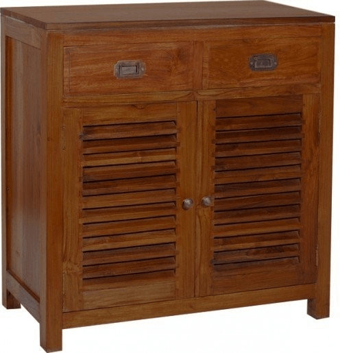 Destock Meubles Bahut Teck 2 portes persiennes 2 tiroirs