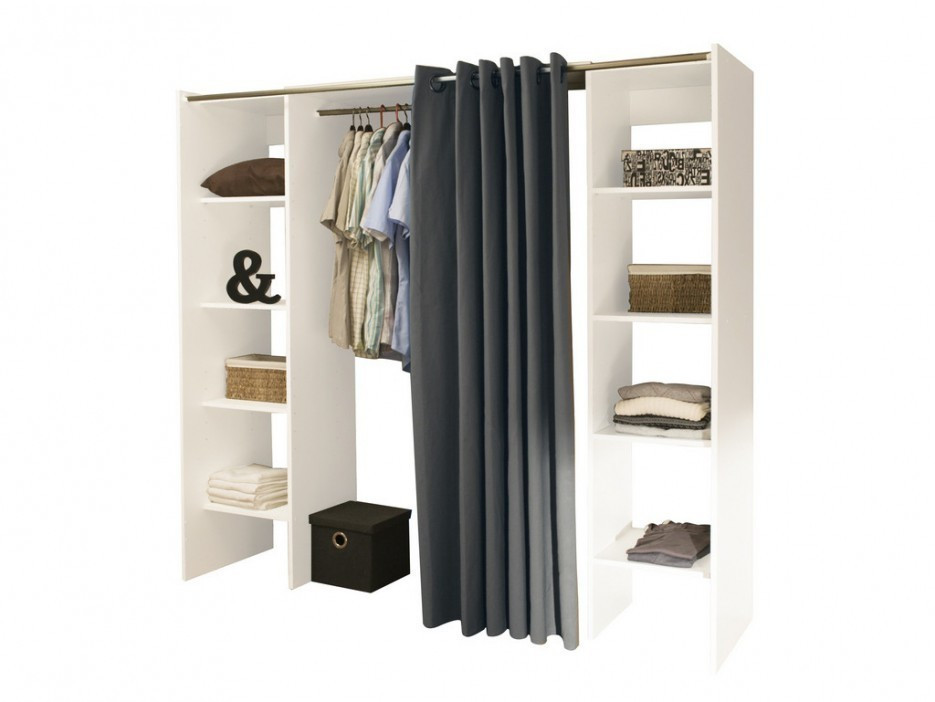 Symbiosis Dressing extensible 2 colonnes, blanc, rideau gris anthracite