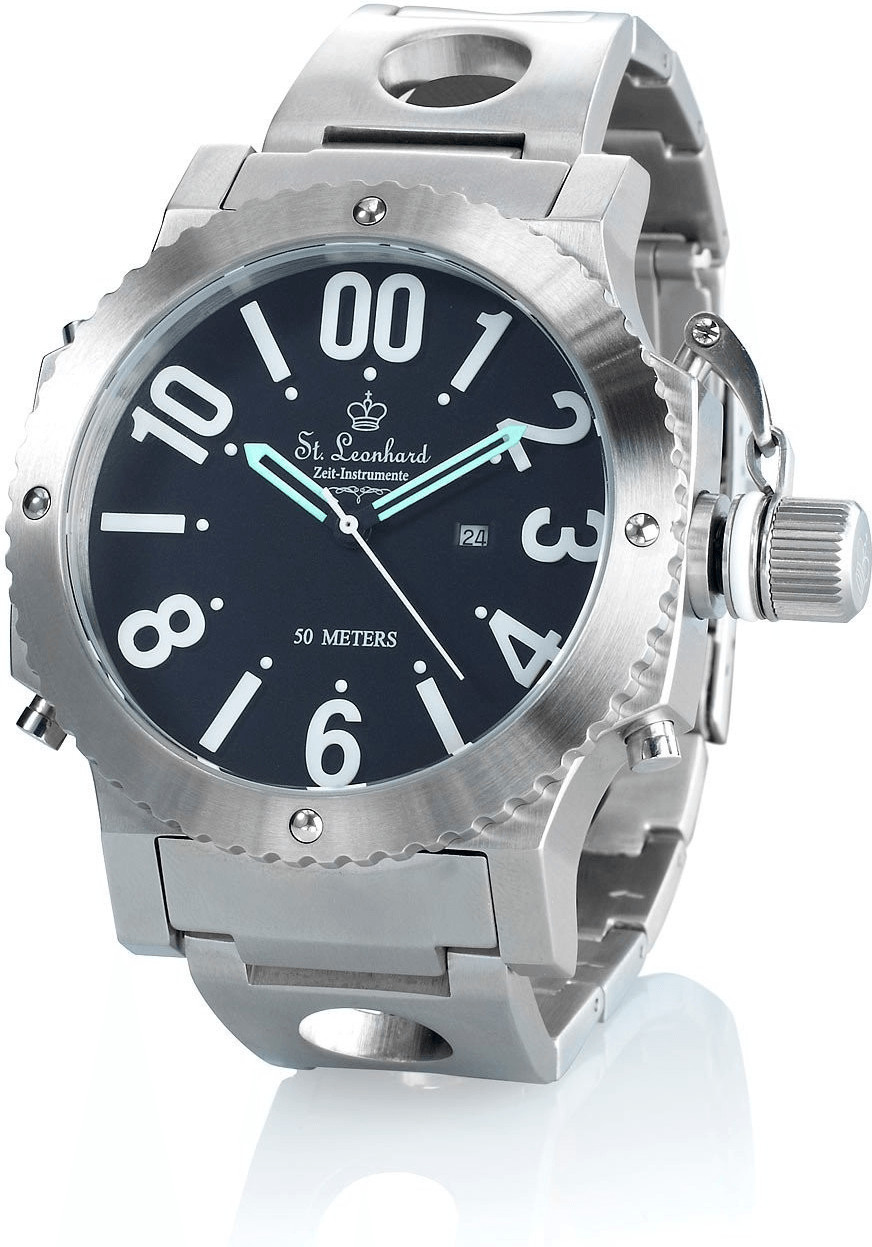 St. Leonhard Wasserdichte Oversize-Quarz-Armbanduhr aus Edelstahl (5 atm)