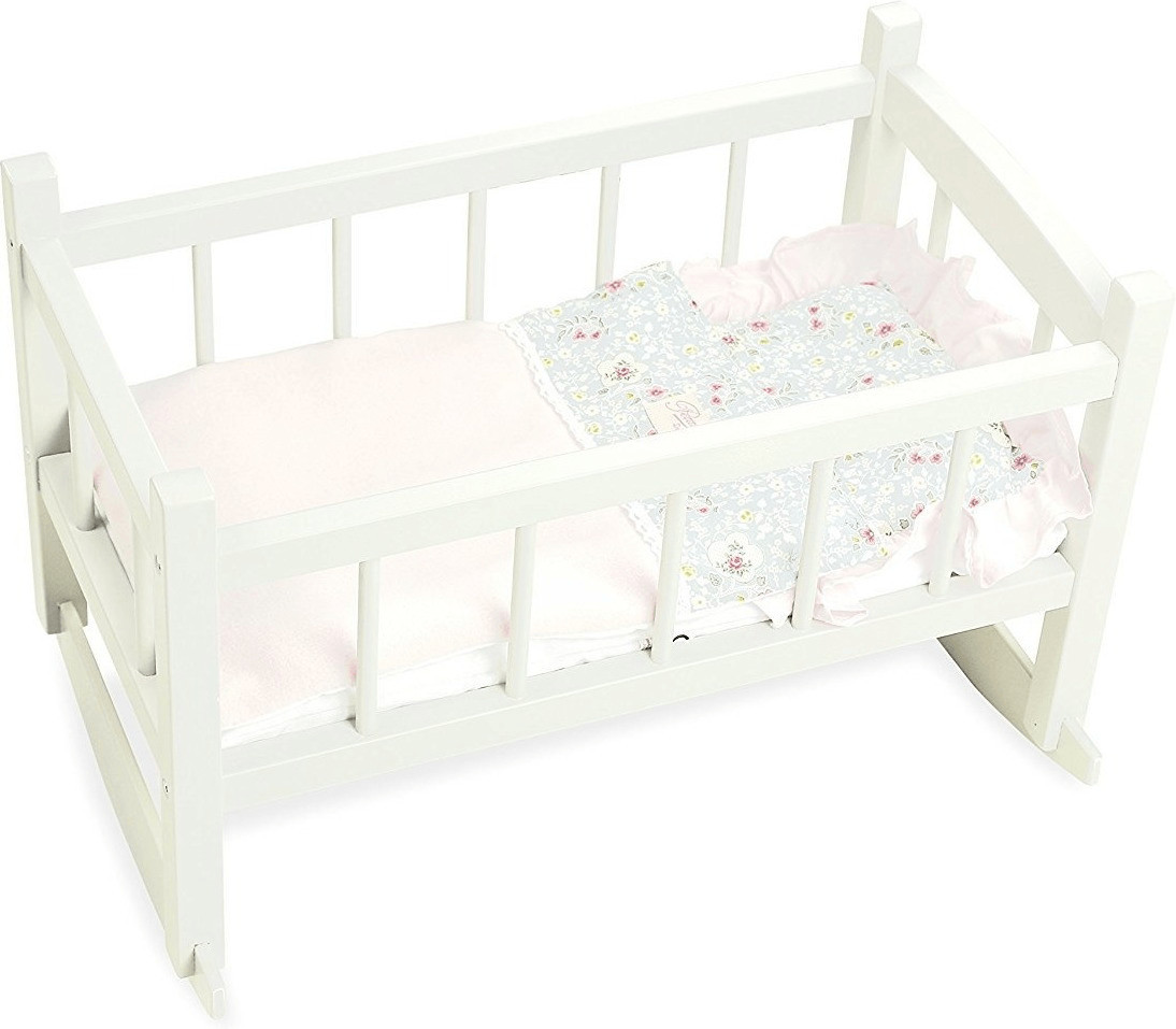 Petitcollin Lit bercelonette laqué gris garnissage fleurs grises 40 cm