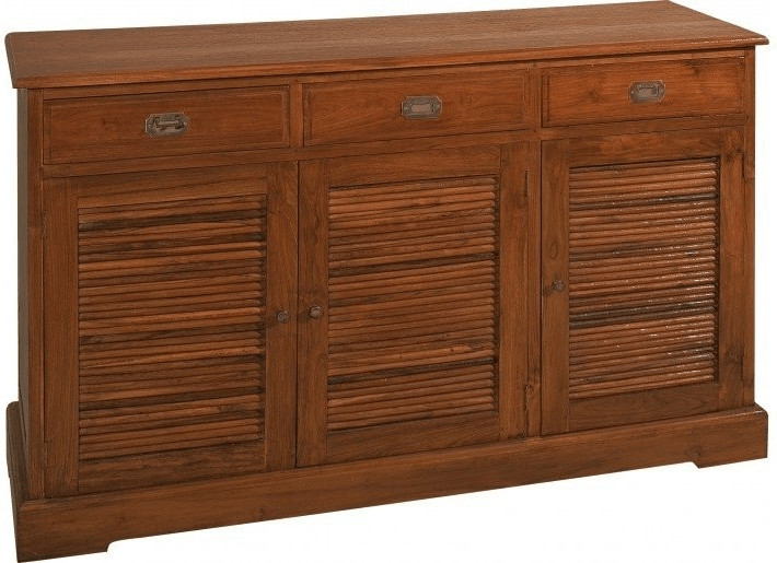 Destock Meubles Buffet teck 3 portes ajourées 3 tiroirs