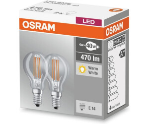3er-Pack nicht dimmbar Osram LED Base Classic P Lampe 2700 Kelvin Ersetzt 40 Watt Filamentstil Klar Warmweiß in Tropfenform mit E14-Sockel 