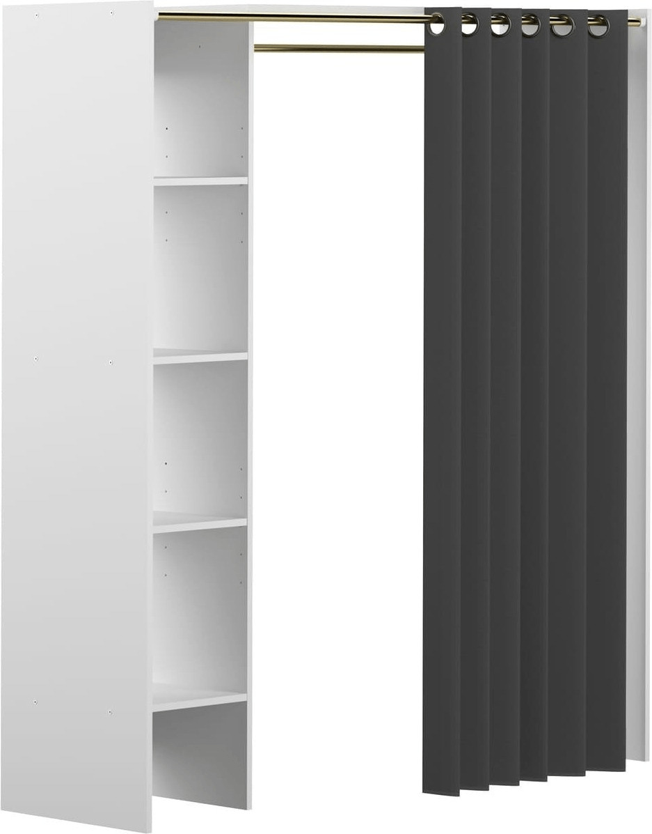 Symbiosis Dressing extensible 1 colonne, blanc, rideau gris anthracite