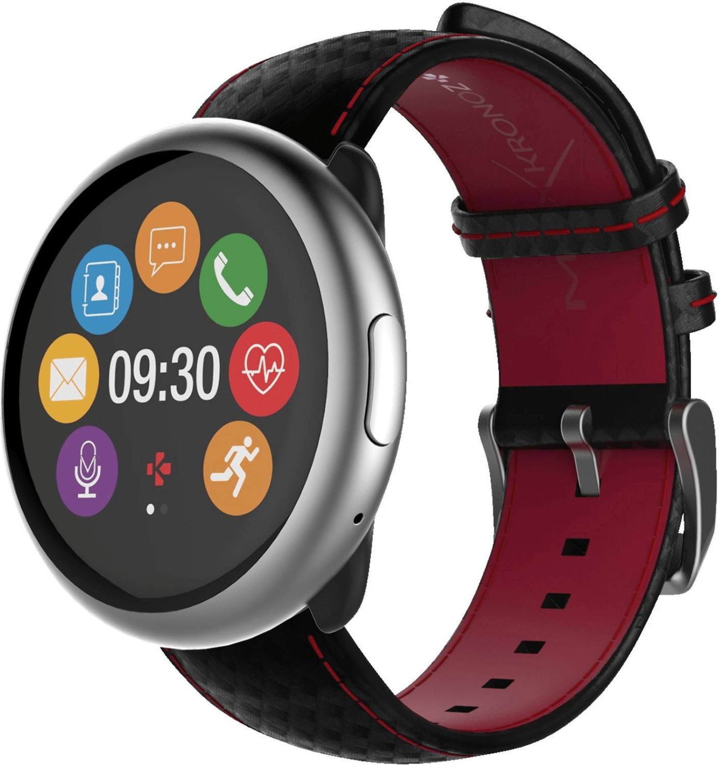 MyKronoz ZeRound 2 HR Premium argent bracelet noir/rouge