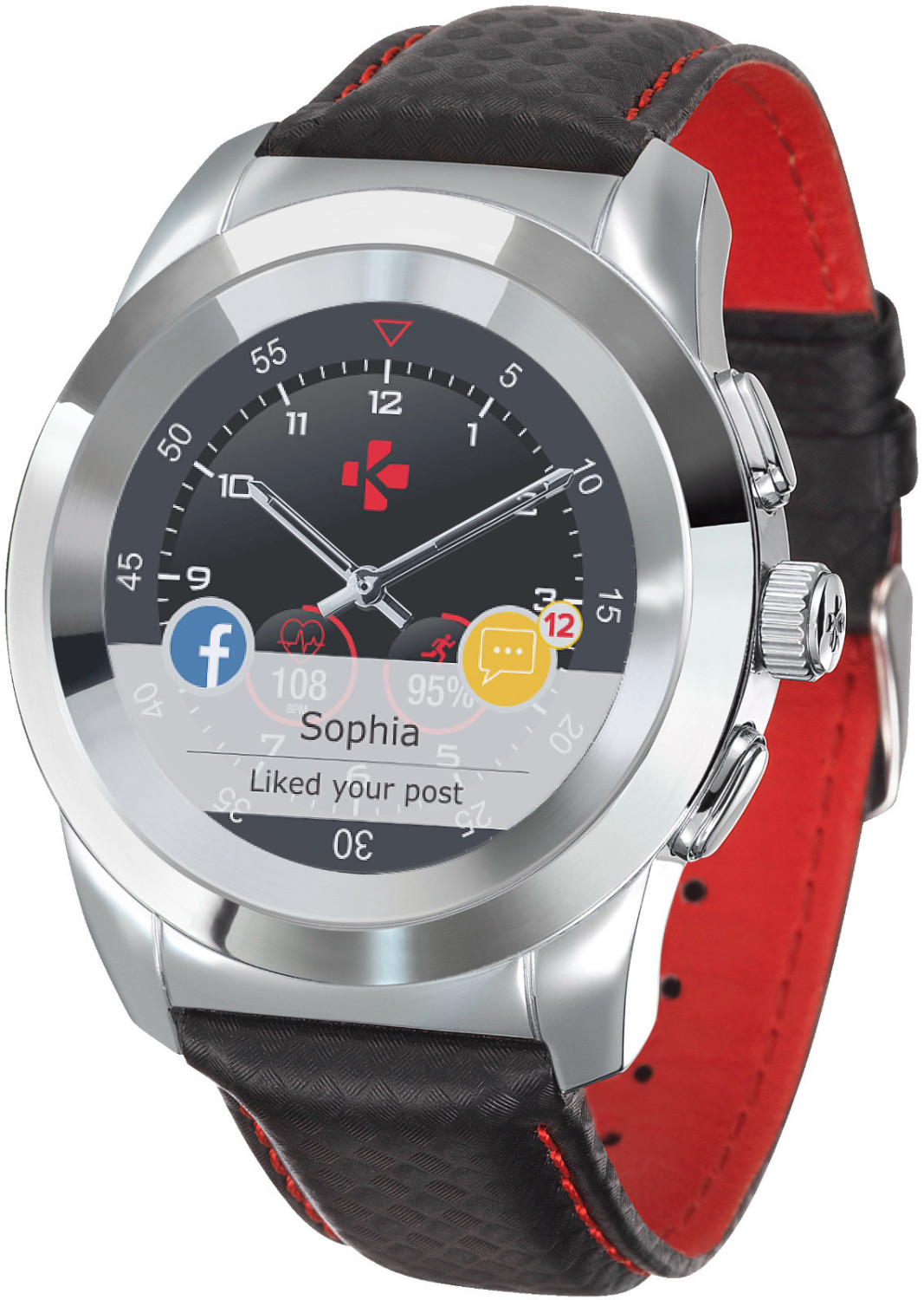 MyKronoz ZeTime Premium 39 mm argent bracelet noir/rouge