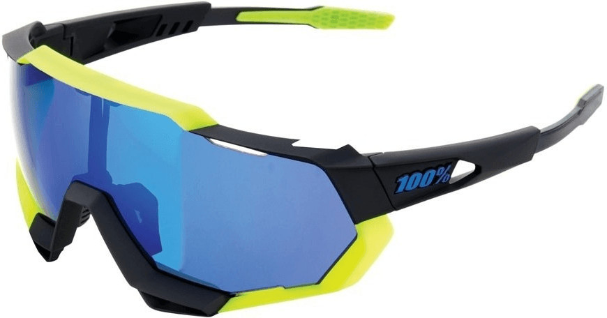 100% Speedtrap (polished black-matte neon yellow/electric blue mirror)