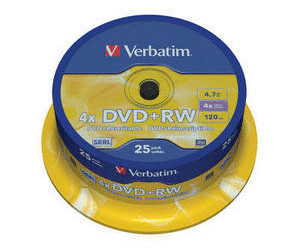 Verbatim DVD+RW 4,7GB 120min 4x Matt Silver 25pk Spindle
