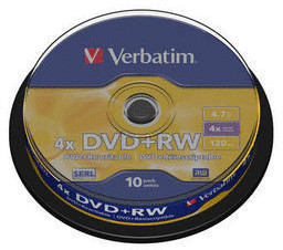 Verbatim DVD+RW 4,7GB 120min 4x Matt Silver 10pk Spindle