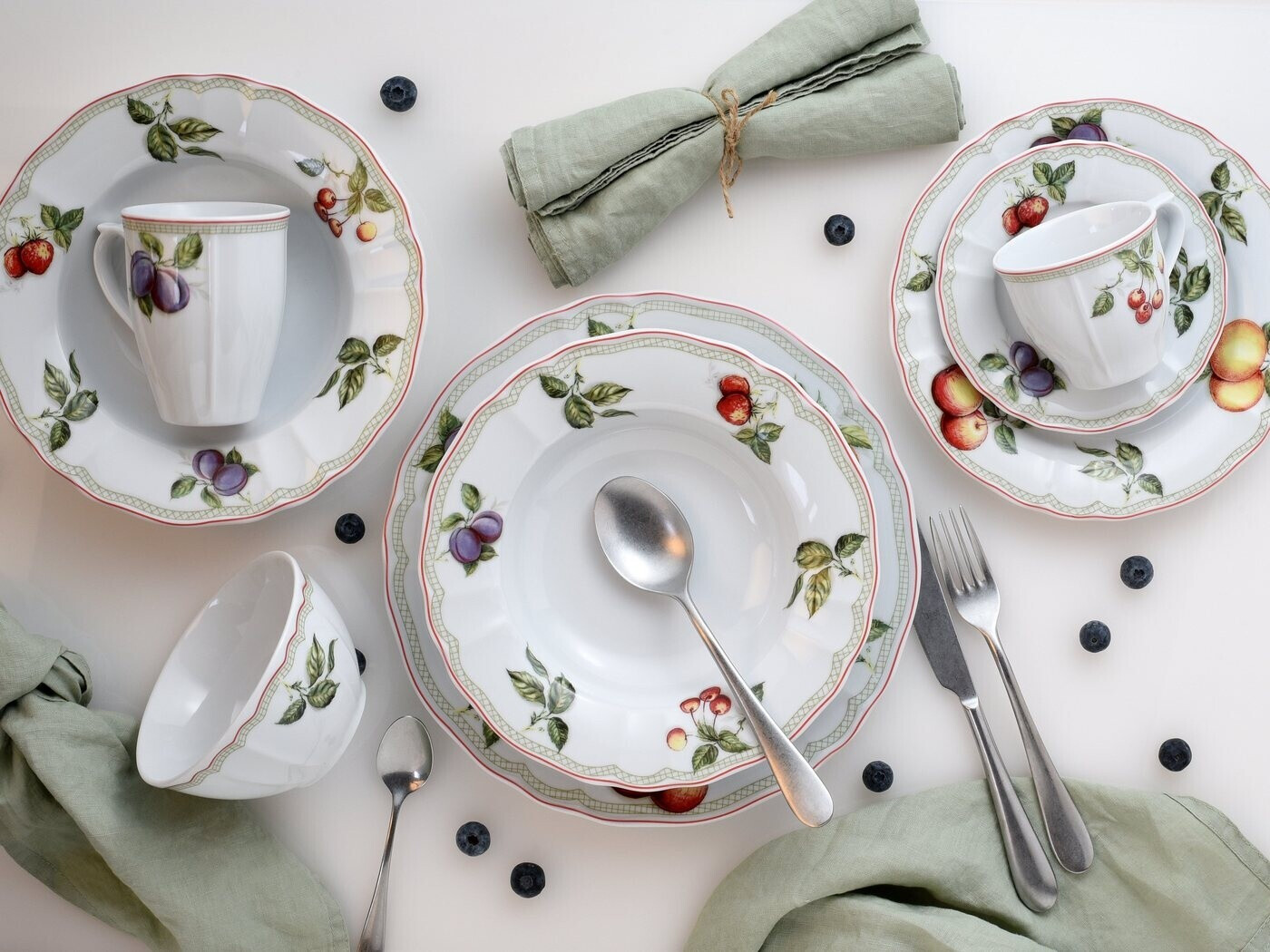 Service De Table Flora Orchard CreaTable - 12 Pièces, Porcelaine, Décor Fruits, Pour 6 Personnes