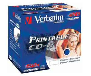 Verbatim CD-R 700MB 80min 52x AZO Wide Inkjet Printable ID Brand printable 20pk Slim Case