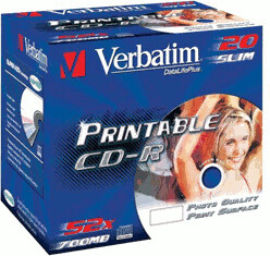 Verbatim CD-R 700MB 80min 52x AZO Wide Inkjet Printable ID Brand printable 20pk Slim Case