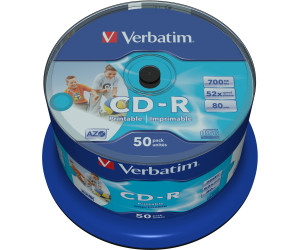 Verbatim CD-R 700MB 52x AZO Wide Inkjet Printable No ID Brand printable 50pk Spindle
