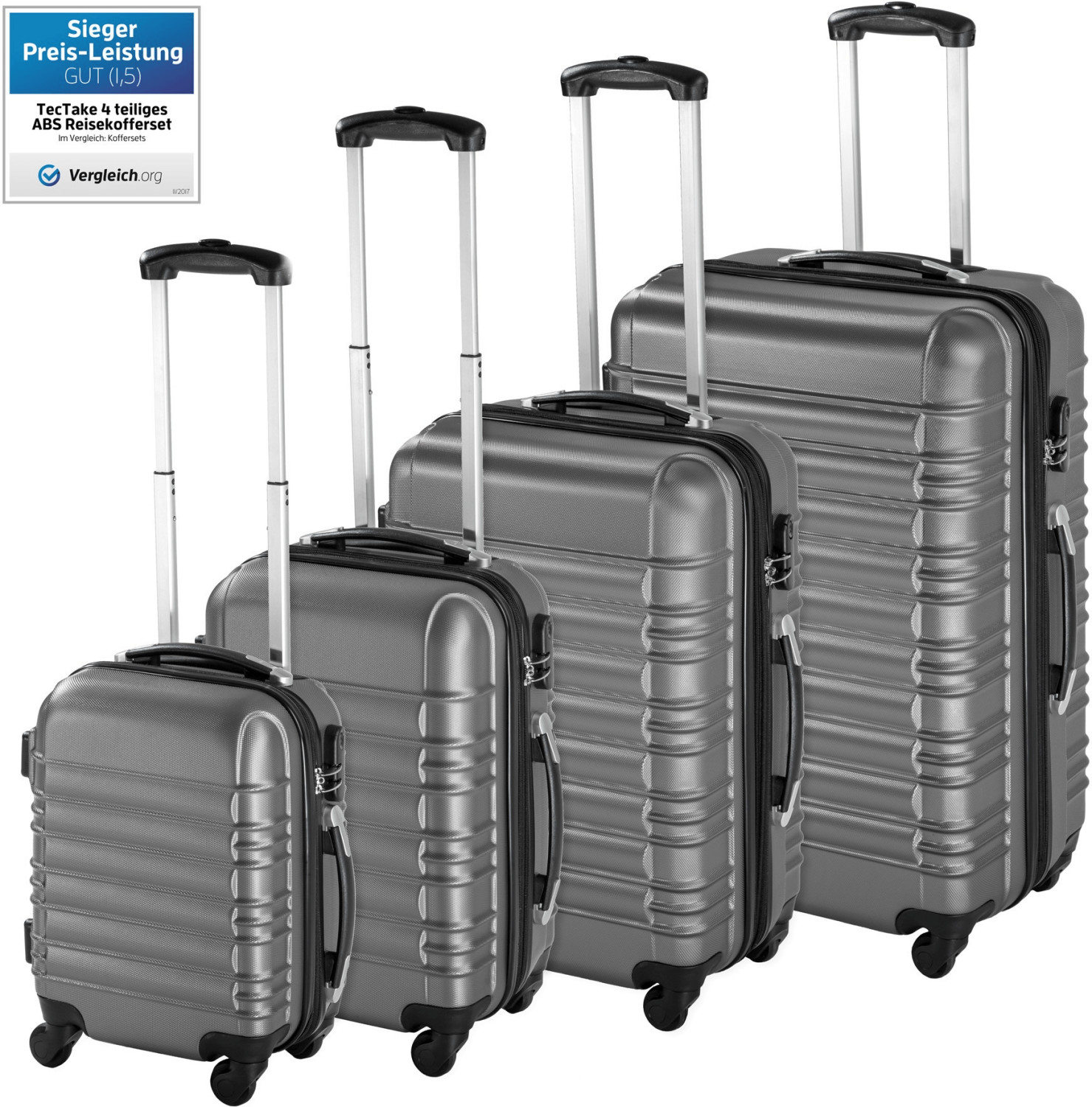 TecTake 4 Wheel Trolley-Set silver 47/56/65/76 cm (4020)