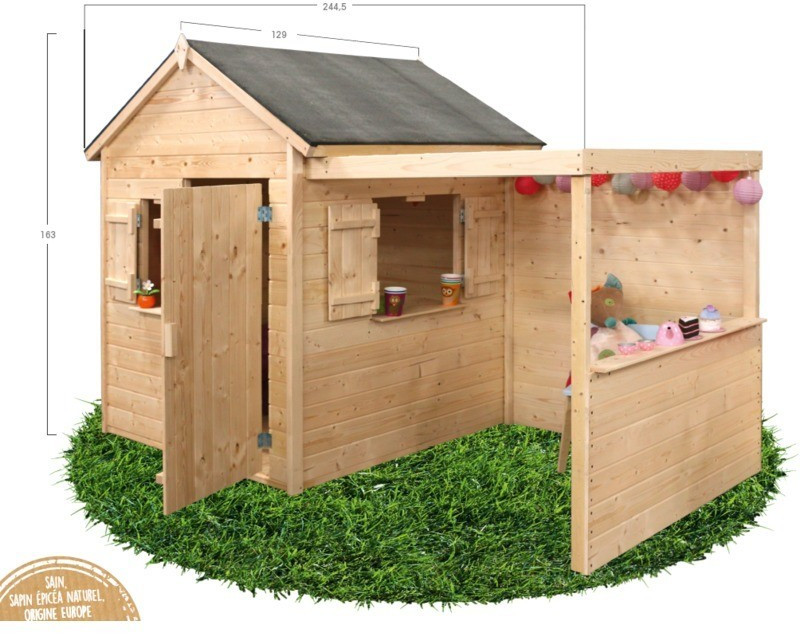 Cabane avec pergola et plancher pour enfants ÉPICERIE - Jardipolys