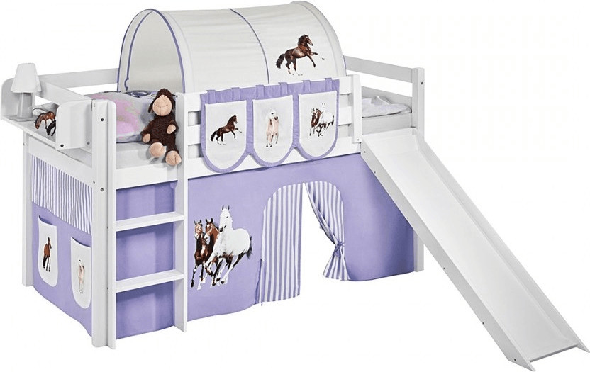 Lilokids Play Bed JELLE with pine and courtain (Horses violet/white)