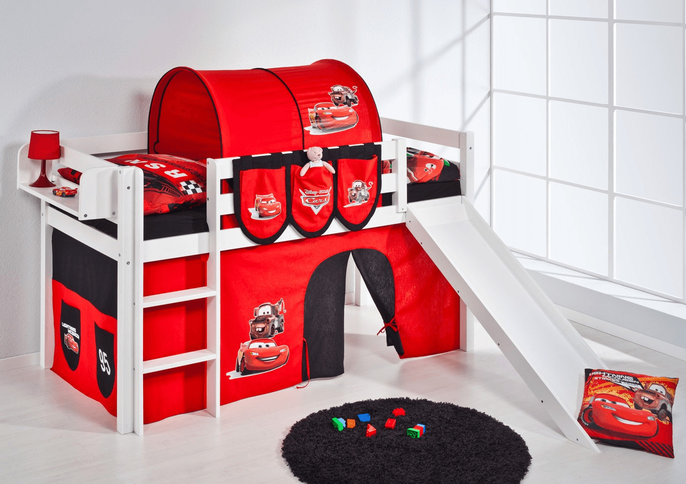 Lilokids Play Bed JELLE with pine and courtain (Cars/white)
