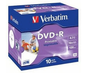 Verbatim DVD+R 4,7GB 120min 16x Wide Inkjet Printable ID Brand printable 10pk Jewel Case