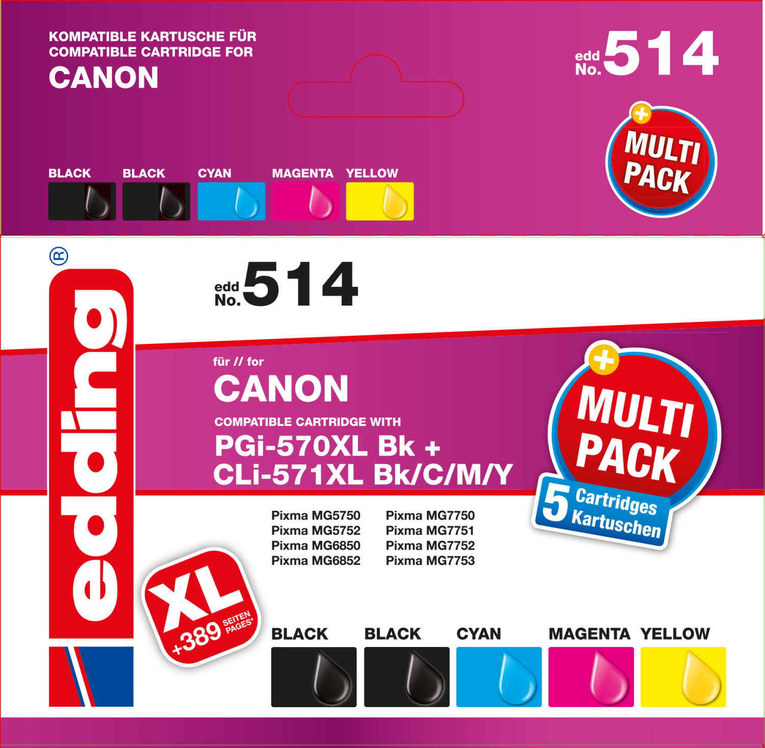 EDD-514 replaces Canon PGI-570XL/CLI-571XL Multipack 5 - BK/C/M/Y  substitute for Canon PGI-570XL/CLI-571XLBK/C/M/Y Multipack 5 - Printing -  edding