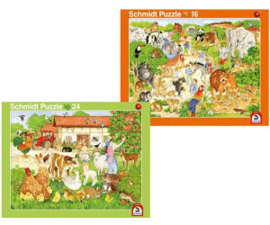Schmidt Puzzle 56189 Ein Tag auf dem Bauernhof 40 Teile mit 2 Schleich Tieren 