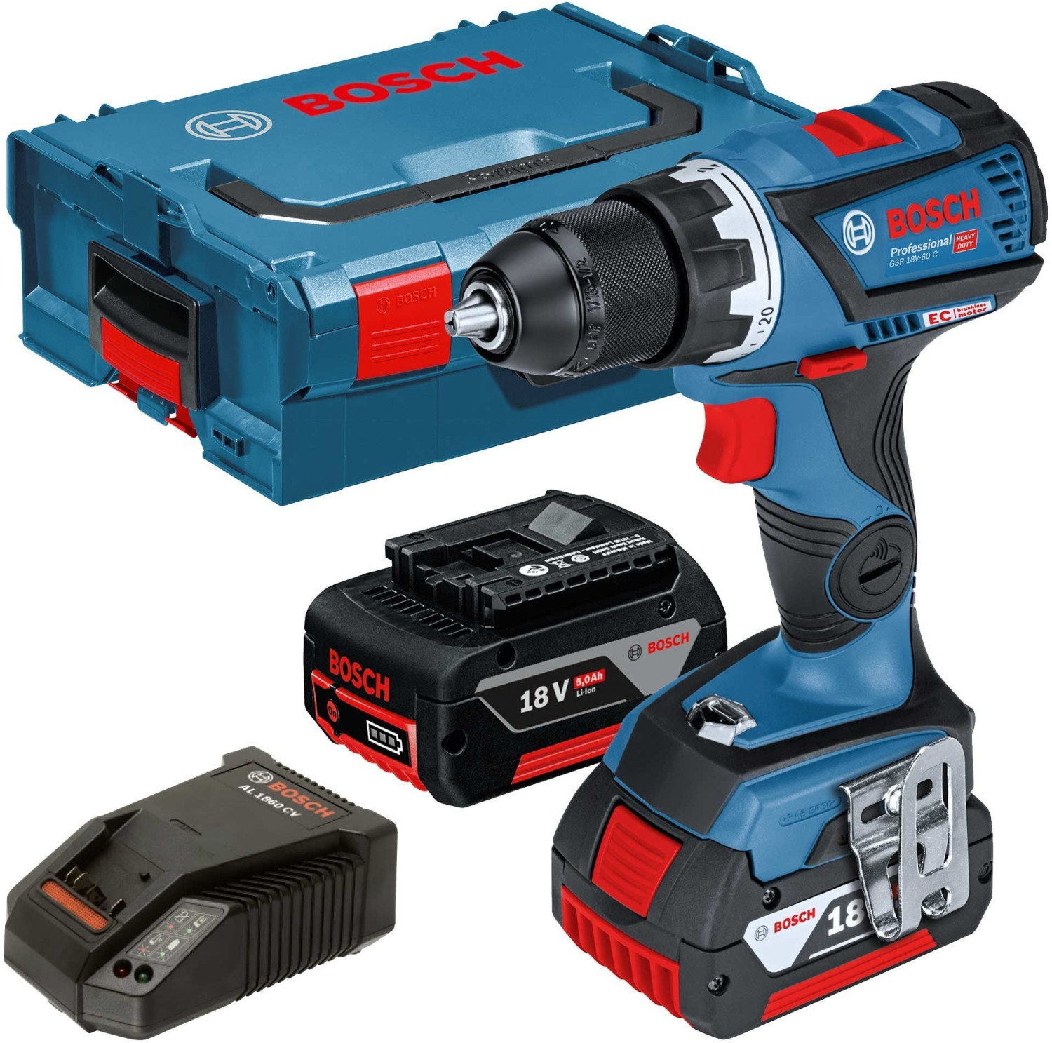 Bosch GSB 18V28 Professional (2 x 5,0 Ah + Schnellladegerät) in LBoxx