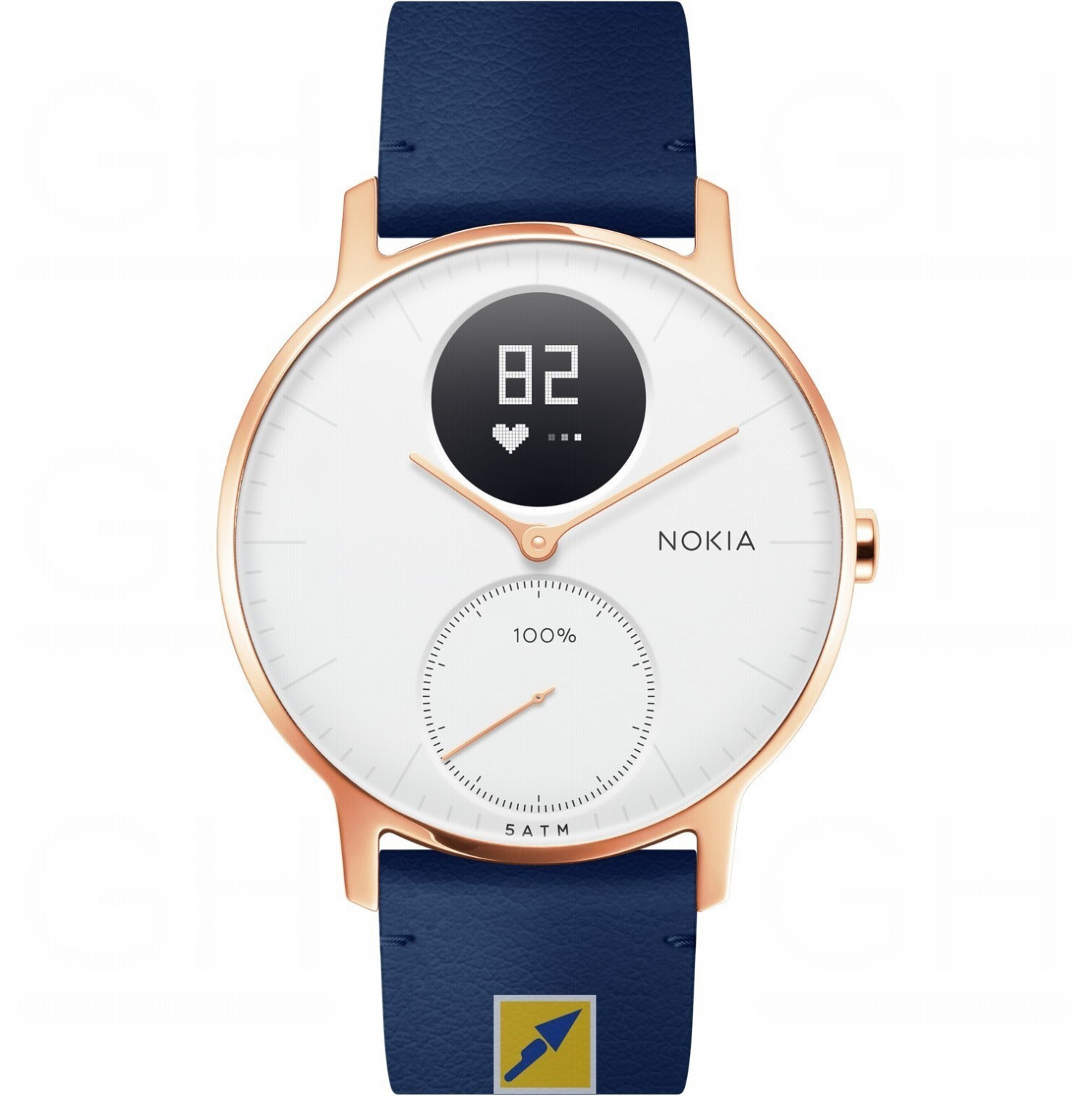 Withings Steel HR 36 mm blanc/or rose bracelet cuir bleu
