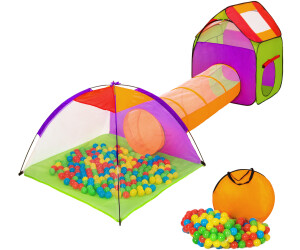 TecTake Würfel Pyramide Kinderzelt mit Tunnel + 200 Bälle + Tasche lila-grün