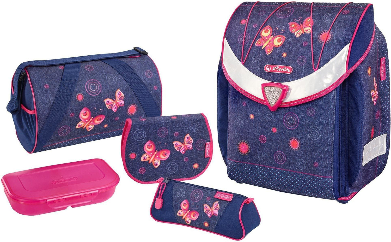 Herlitz Butterfly Dreams Astuccio/zaino Portablocco, 37 Cm, Rosa, In Poliestere Con Schienale Imbottito E Materiale Riflettente