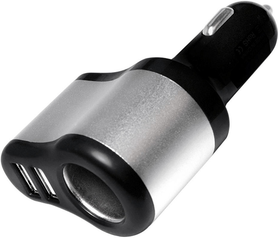 Steckdosenadapter, 2x USB-Ports + 1x Zigarettenanzünder Buchse, 12W