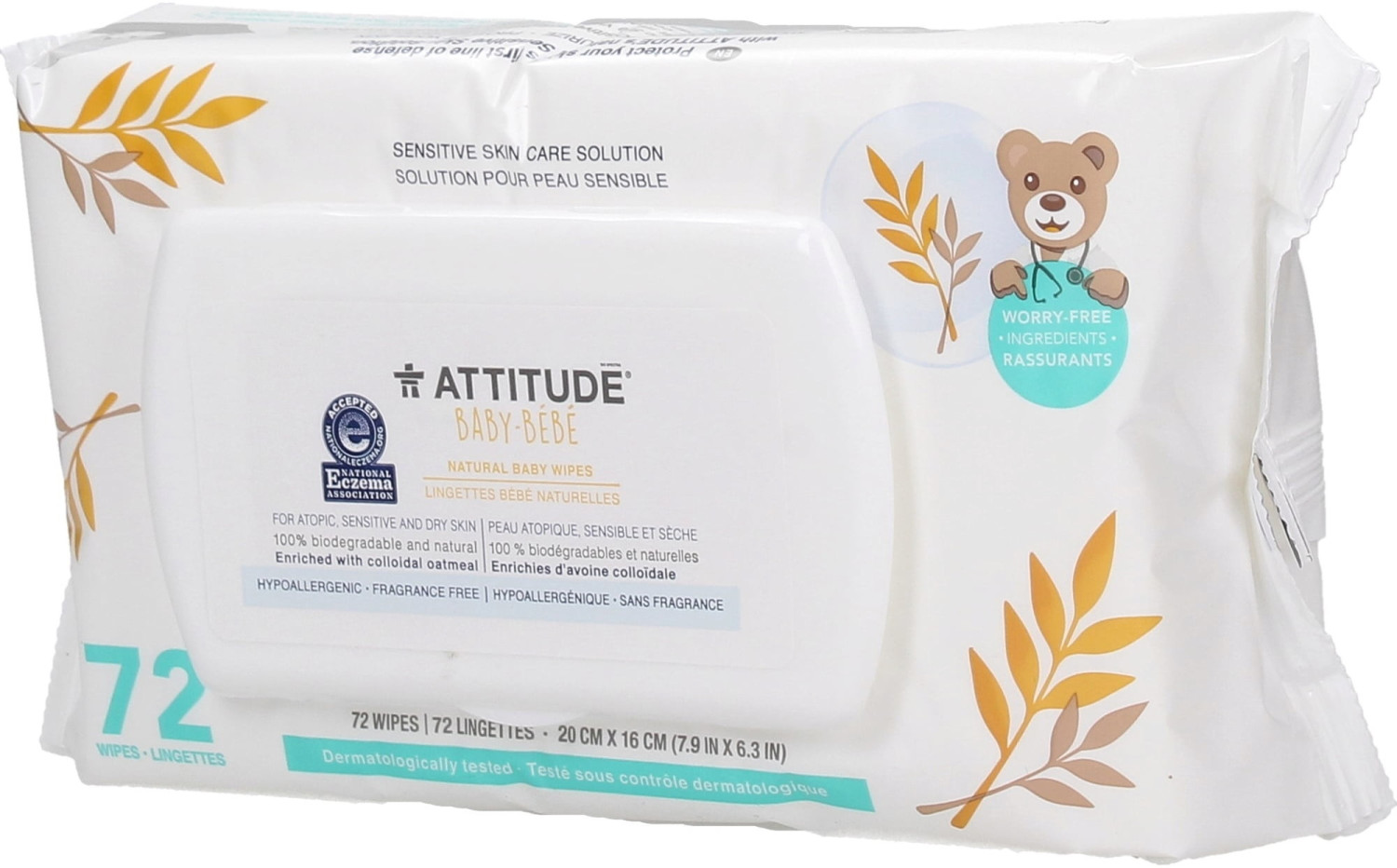 Attitude Natural Baby Wipes Sensitive Skin (72 pcs)