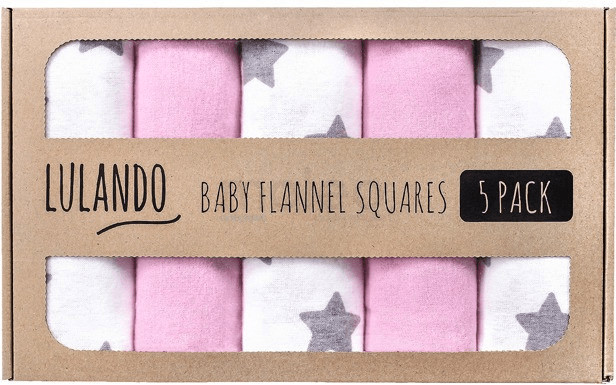 Lulando Baby Flannel Squares 5 Pack (70x80cm) Stars Grey/Pink