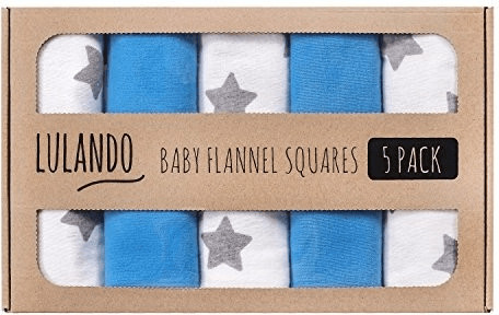 Lulando Baby Flannel Squares 5 Pack (70x80cm) Stars Grey/Blue