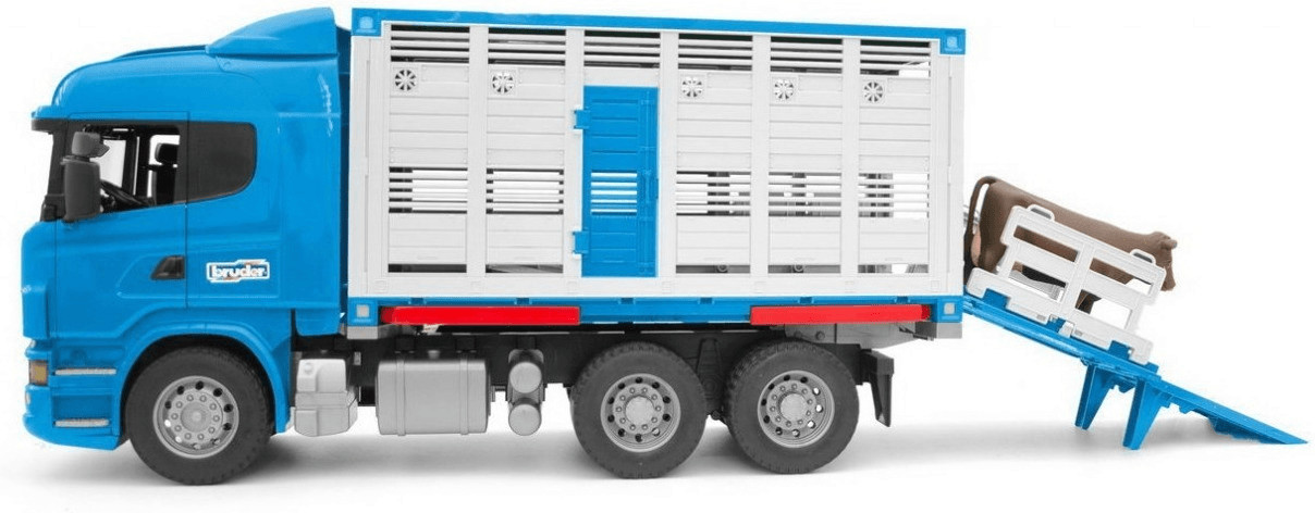 Bruder Scania R-Serie Camion de transport d'animaux avec une vache (03549)