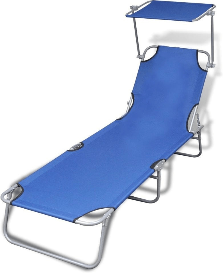 VidaXL Transat pliable avec pare-soleil 189 x 58 x 27 cm bleu