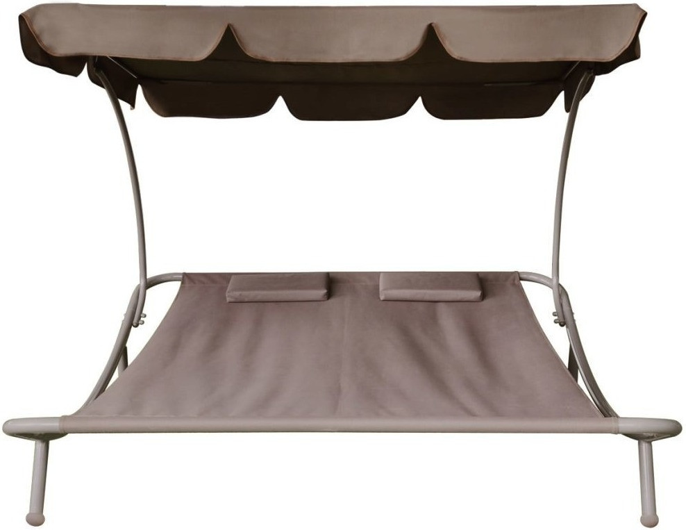 VidaXL Bain de soleil avec 1 auvent et 2 oreillers marron