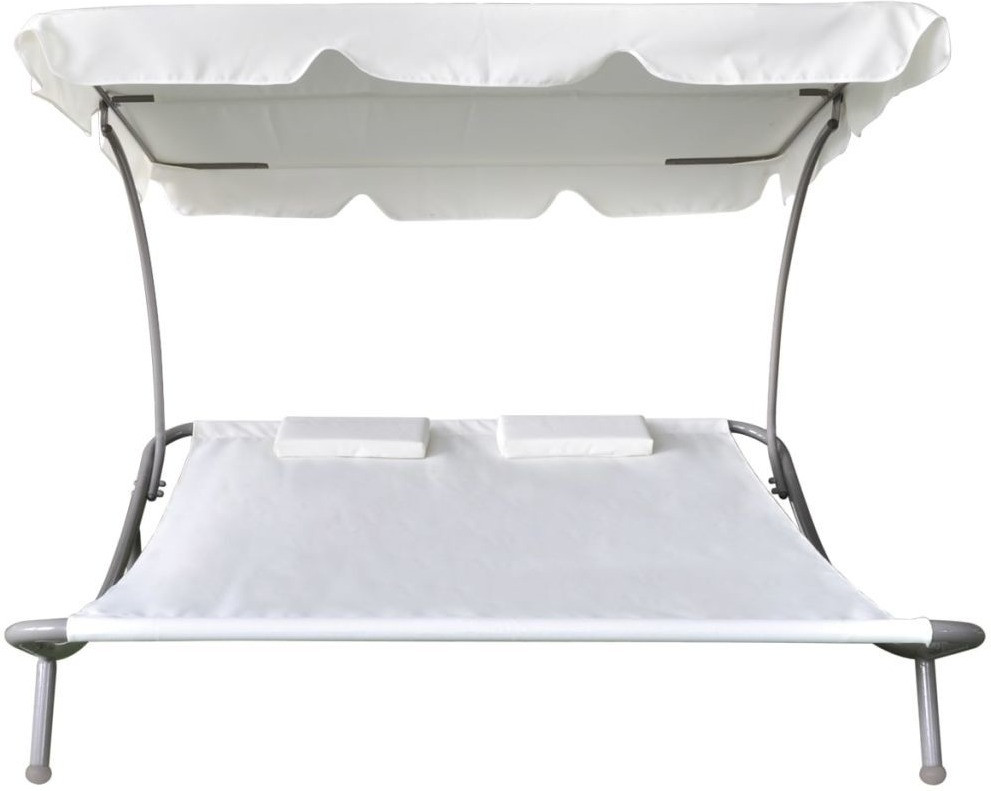 VidaXL Bain de soleil avec 1 auvent et 2 oreillers blanc