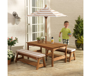 Salon de jardin enfant en bois banc avec table 2 chaises - Ciel & terre