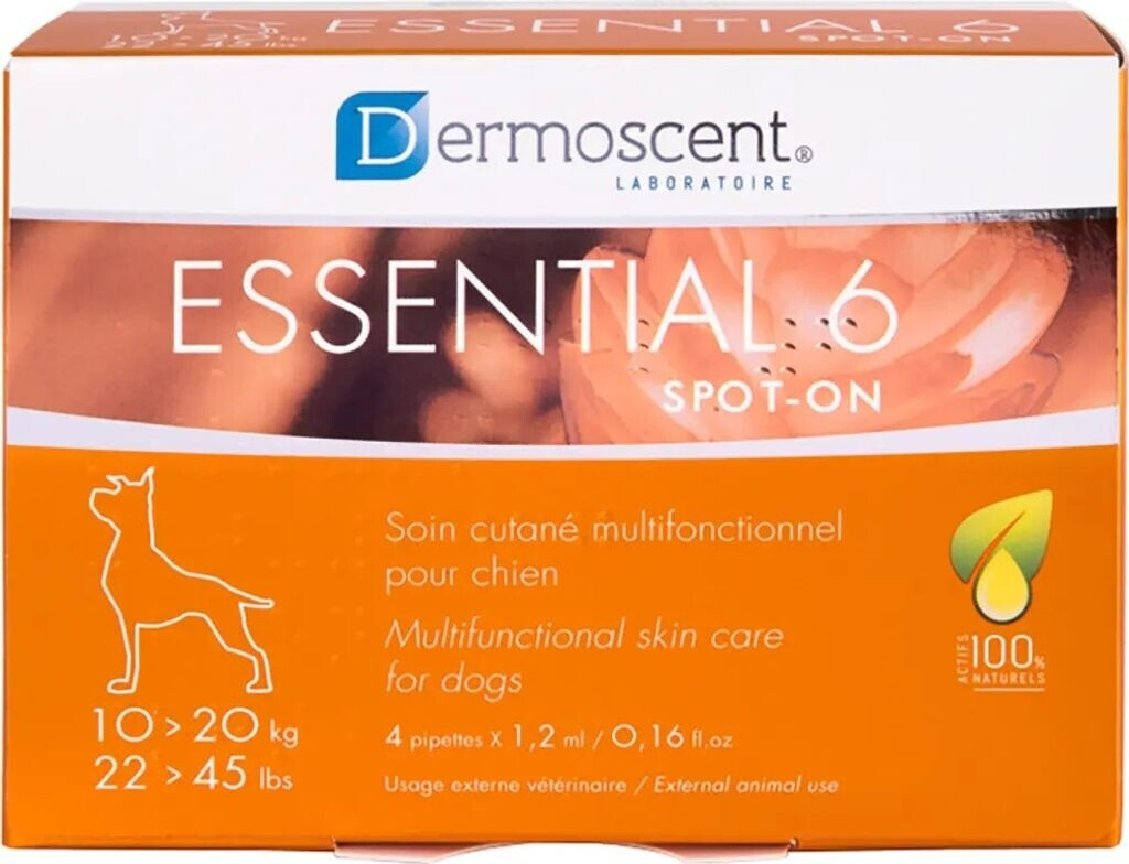 Dermoscent Essential 6 Spot-On pour chiens 10-20 kg 4 x 1,2 ml