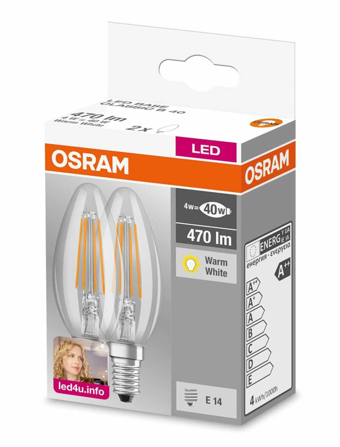Osram ampoule led flamme clair filament - 1,5w équivalent 15w e14