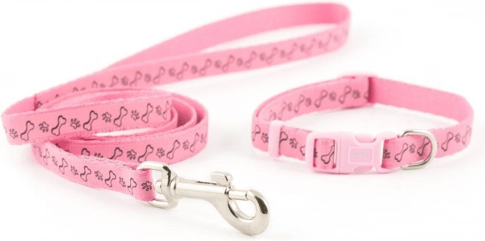Ancol Small Bite Paw N Bone Puppy Collar & Lead Set - Pink