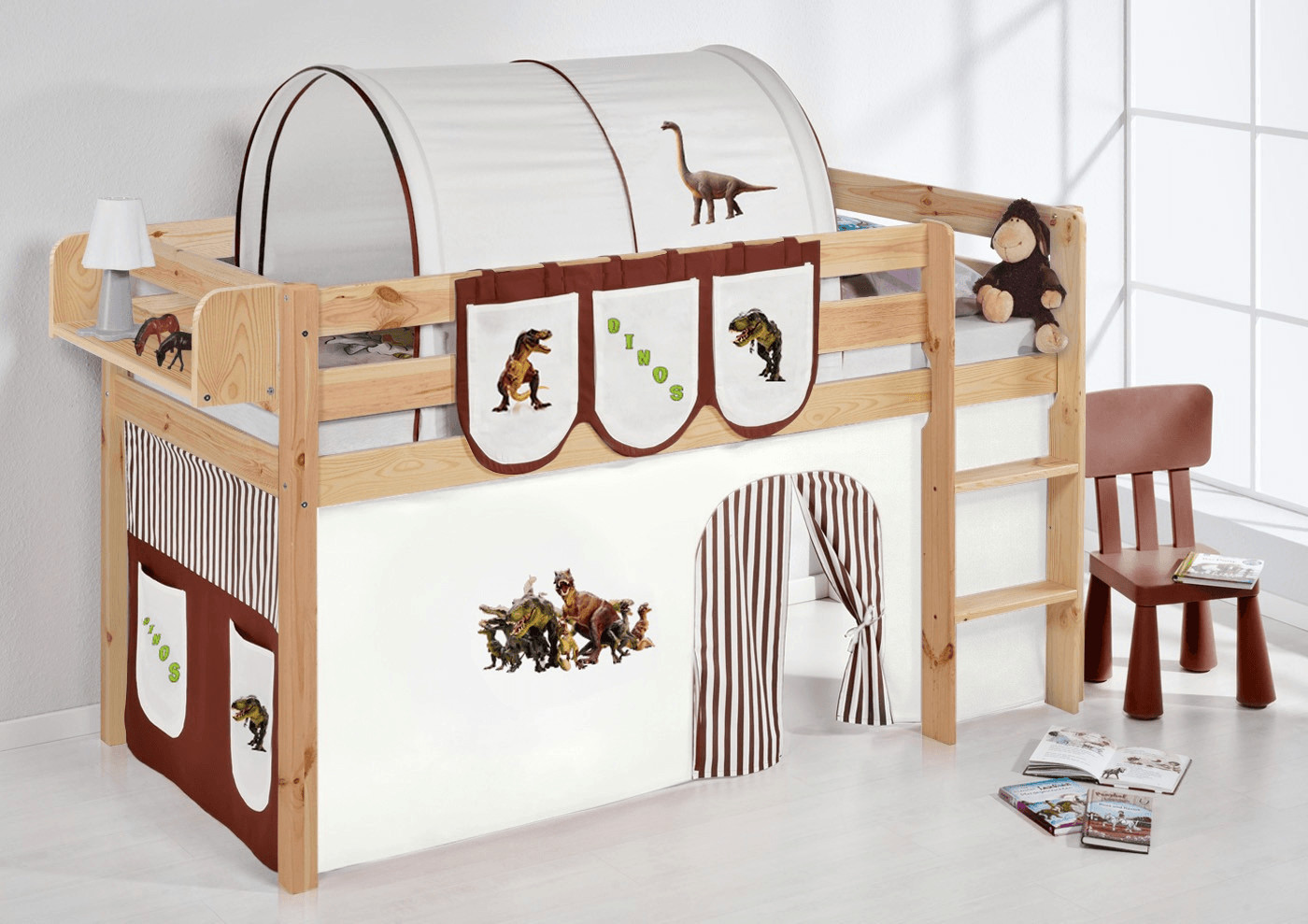 Lilokids Play Bed with pine and curtain (Dino/brown)