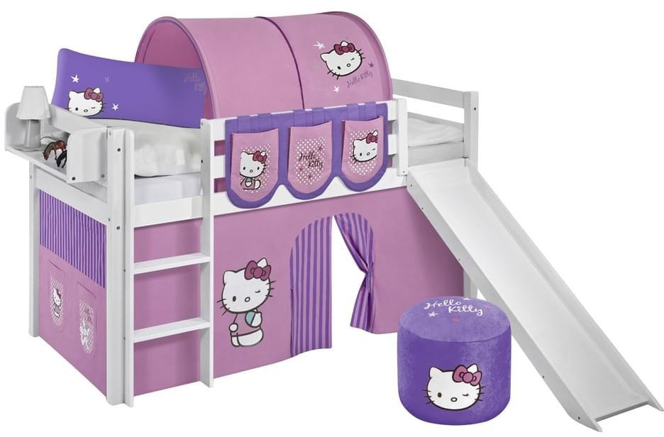 Lilokids Play Bed JELLE with pine and curtain (Hello Kitty violet/white)