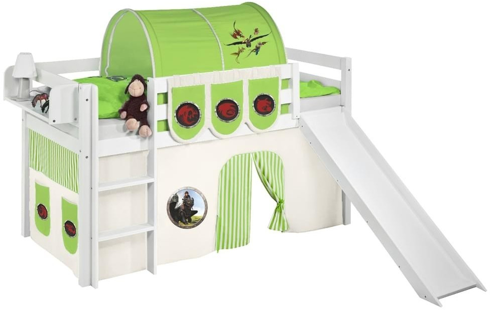 Lilokids Play Bed JELLE with pine and curtain (Dragon green/white)