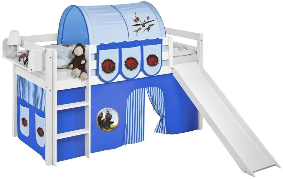 Lilokids Play Bed JELLE with pine and curtain (Dragon blue/white)