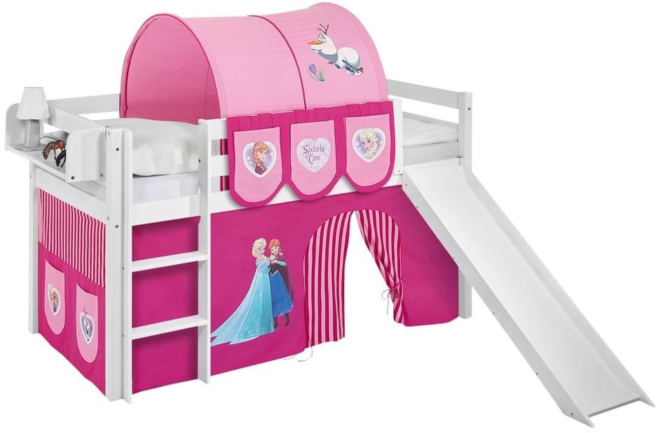 Lilokids Play Bed JELLE with pine and curtain (Queen of Ice pink/white)