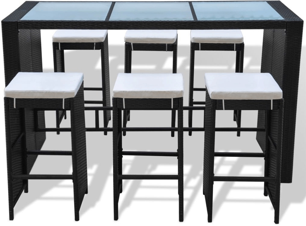 VidaXL Meuble de bar de jardin avec coussins résine tressée 7 pièces noir (41837)
