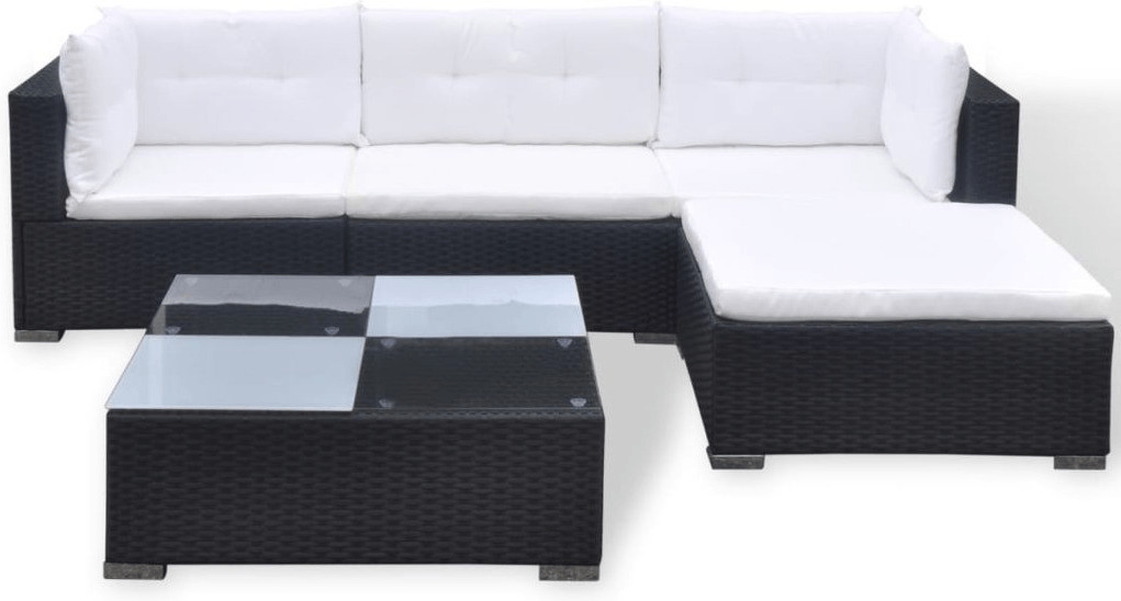 VidaXL Salon de jardin 5 pièces avec coussins résine tressée noir (41872)