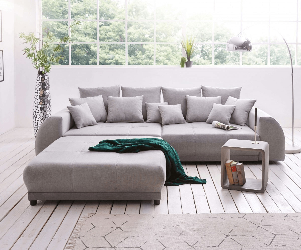 DeLife Big Sofa Violetta 310x135 cm Grau inklusive Hocker 12479 ab 1 