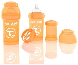 Twistshake Biberon Anti-Coliche In Vetro Borosilicato 180 Ml - Con Tettarella Simil-Seno, Rivestimento In Silicone Beige Caramello, 0+ Mesi, Senza BPA