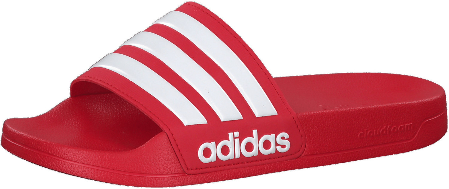 Red adilette slides shop